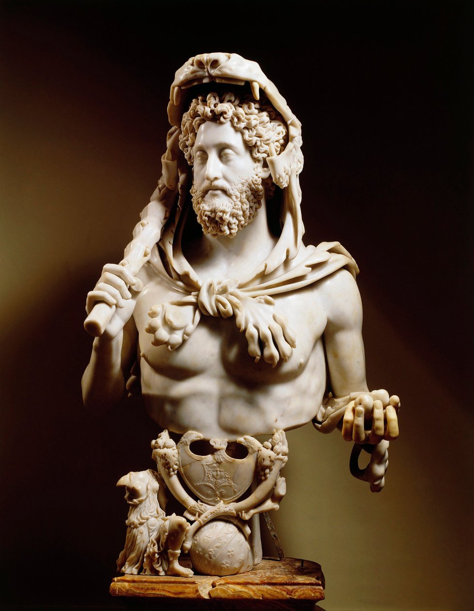 Kaiser Commodus mit Herkules-Symbolen, Marmorstatue, vom Esquilin-Hügel von Roman