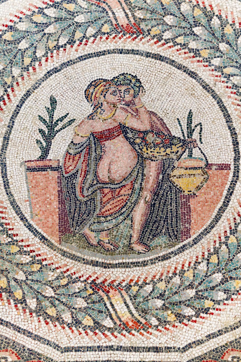 Eros und Psyche. 3. - 4. Jahrhundert. Römische Villa del Casale, Sizilien (Mosaik) von Roman