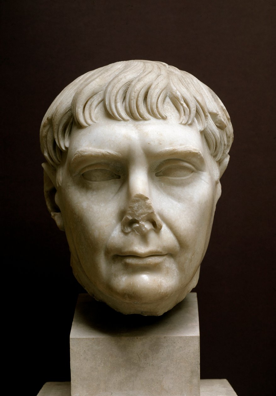 Kopf des Kaisers Trajan, 2. Jahrhundert (Marmorskulptur) von Roman