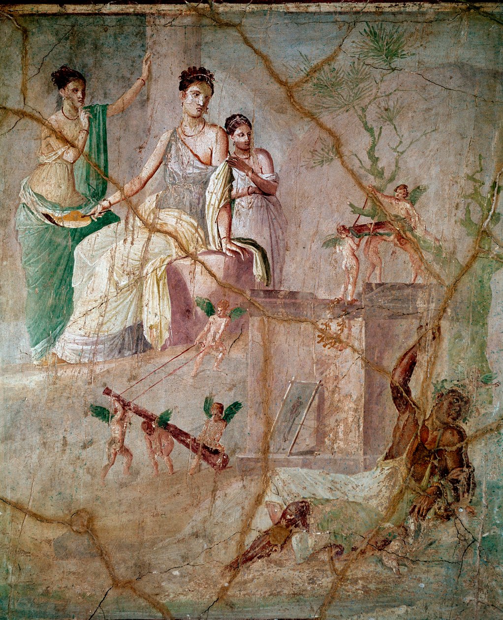 Herakles und Omphale Römisches Fresko des 3. pompejanischen Stils aus Pompeji (Fresko aus Pompeji) 40-60 n. Chr. Dim 88x103 cm Aufbewahrt im Nationalen Archäologischen Museum von Neapel Italien von Roman