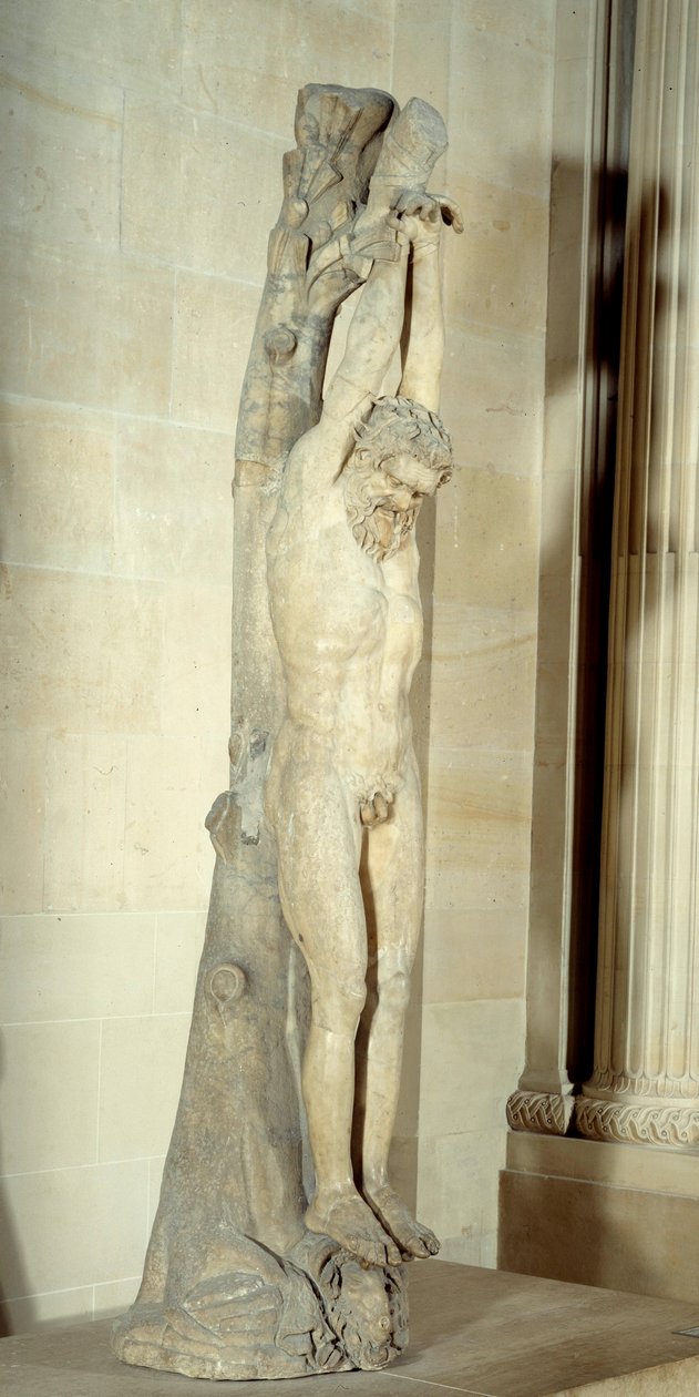 Die Qual des Marsyas, aufgehängt an einem Kiefernstamm von Roman