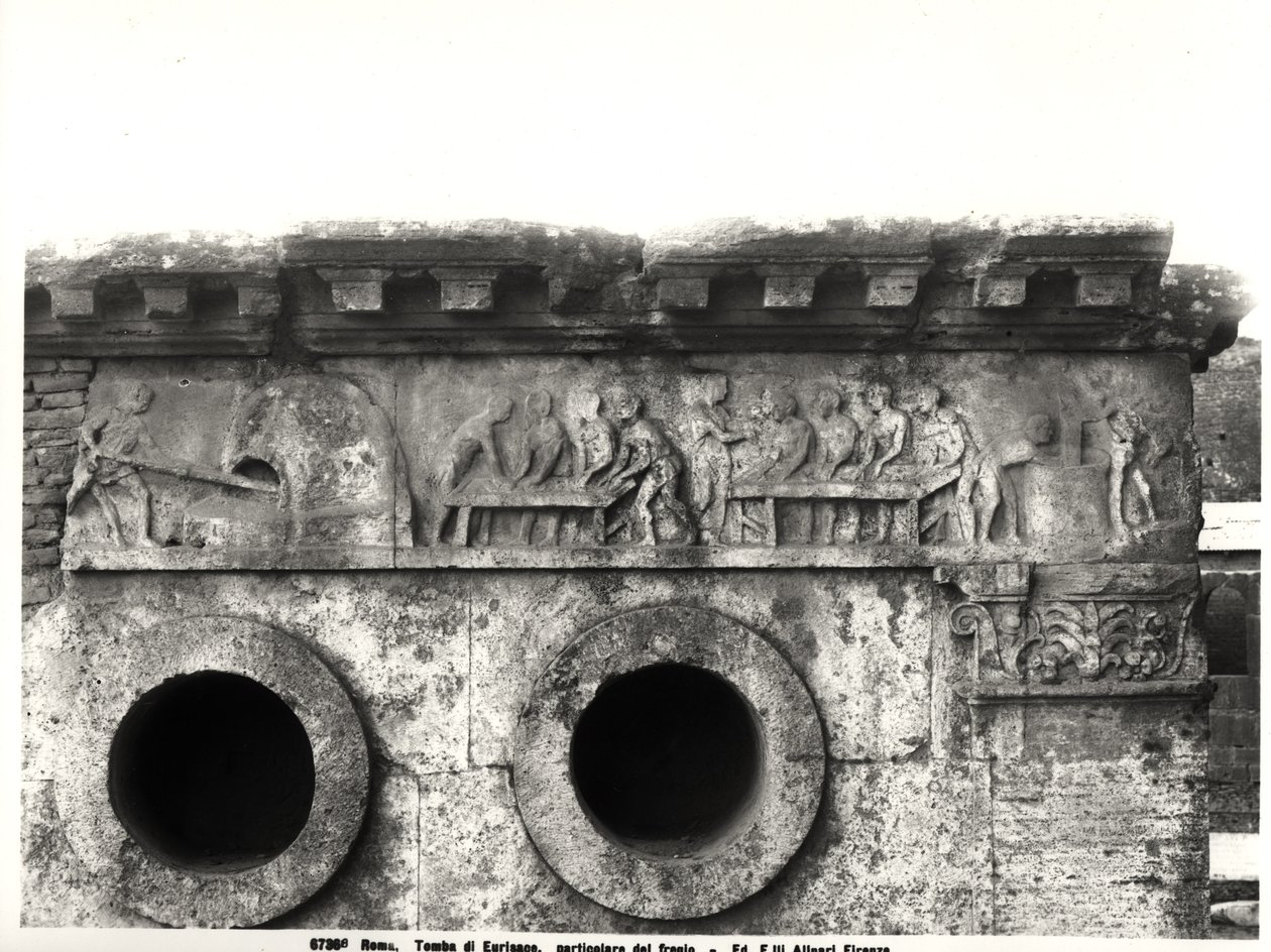Relief vom Fries, der den Prozess der Brotherstellung darstellt, ca. 30 v. Chr. (Detail) von Roman