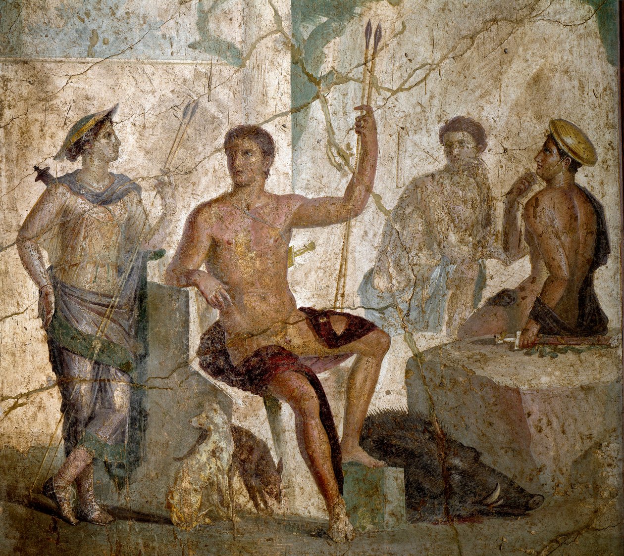 Römische Kunst: „Meleager und Atalanta“ Römisches Fresko aus dem 1. Jahrhundert n. Chr. aus Pompeji. Neapel, Nationales Archäologisches Museum - Römische Kunst: Meleager und Atalanta. Römisches Fresko aus dem 1. Jahrhundert n. Chr. aus Pompeji. Nationales  von Roman