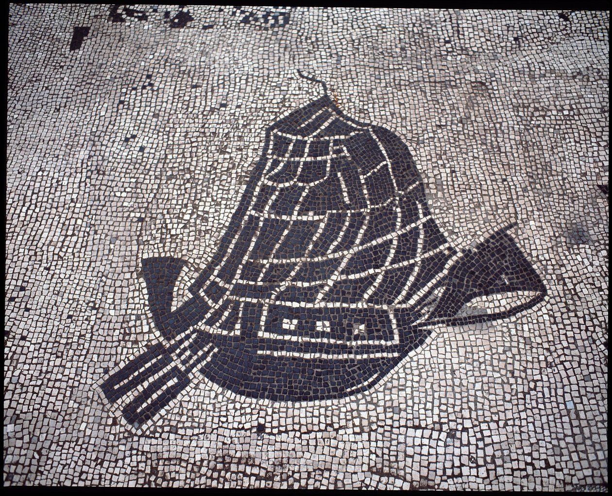 Römische Kunst: „Schiff“ Mosaik der Corporation des gens de la mer, Place des Corporations von Roman