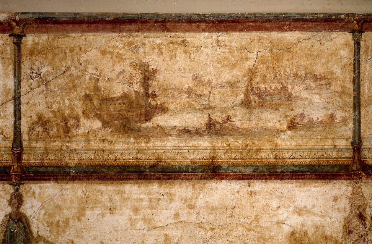 Römische Kunst: Meereslandschaft mit Biremen und Triremen von Roman