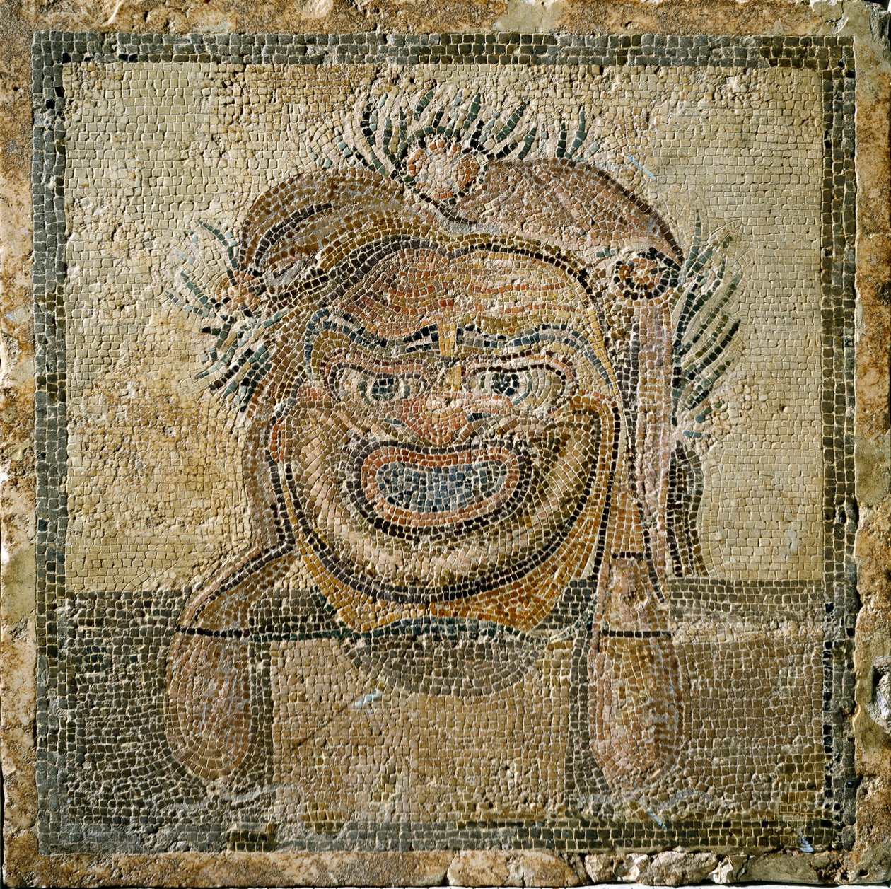 Römische Kunst: Römische Theatermaske. Mosaik aus Ampurias (Empurias). 2. Jahrhundert n. Chr. Spanien, Museo di Ampurias von Roman