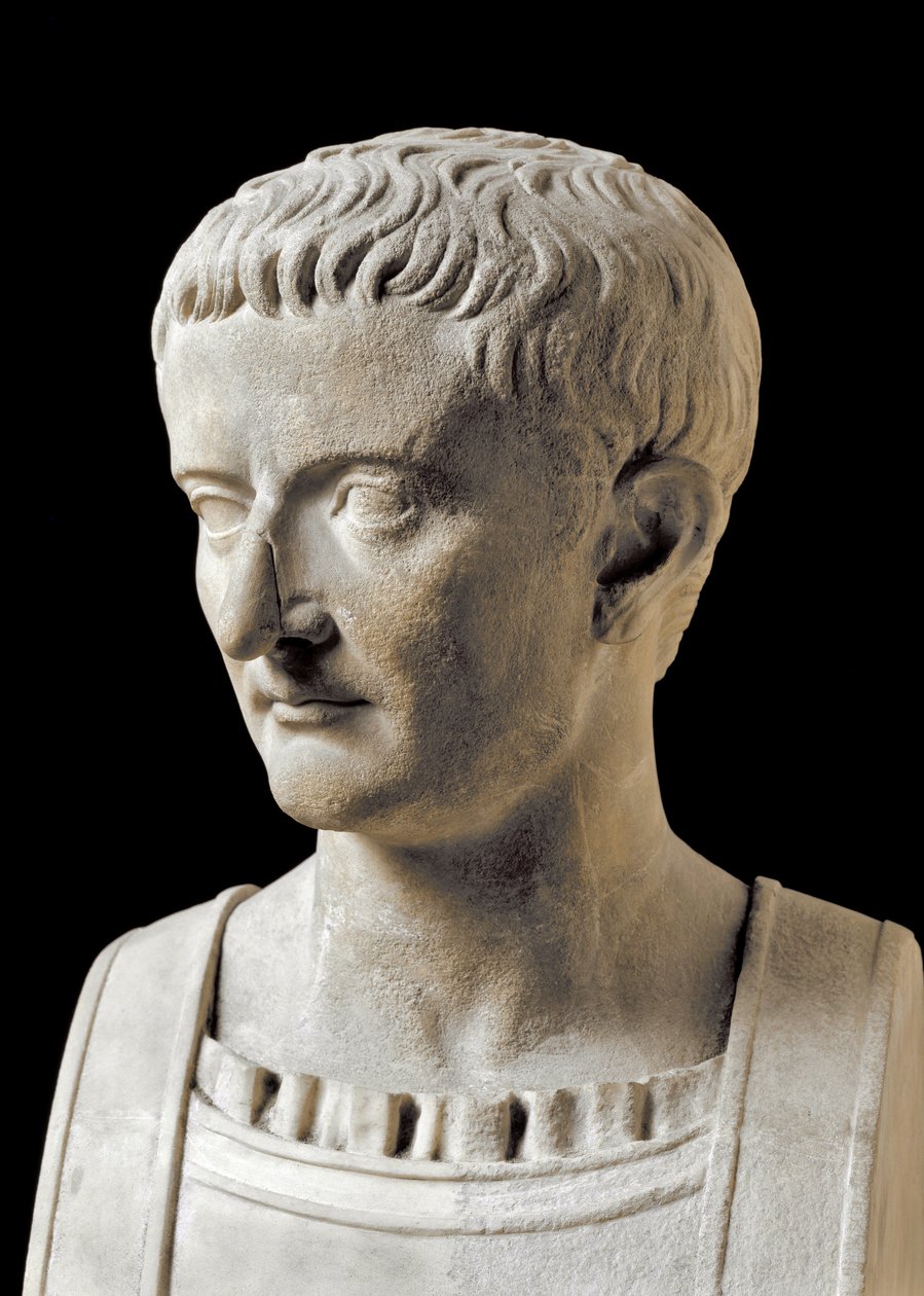 Römische Kunst: Marmorbüste von Tiberius (Tiberio Claudio Nerone, 42 v. Chr.-37 n. Chr.), römischer Kaiser. Aus Ercolano (Herculaneum) 1. Jahrhundert n. Chr. von Roman