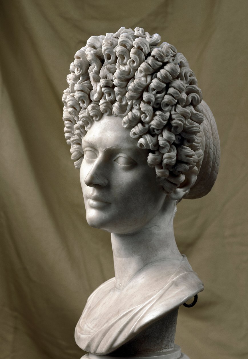 Römische Kunst: Porträt einer Dame aus der flavischen Zeit. 80-100 n. Chr. Marmorskulptur. Dim. 38 cm. Rom, Musei Capitolini von Roman