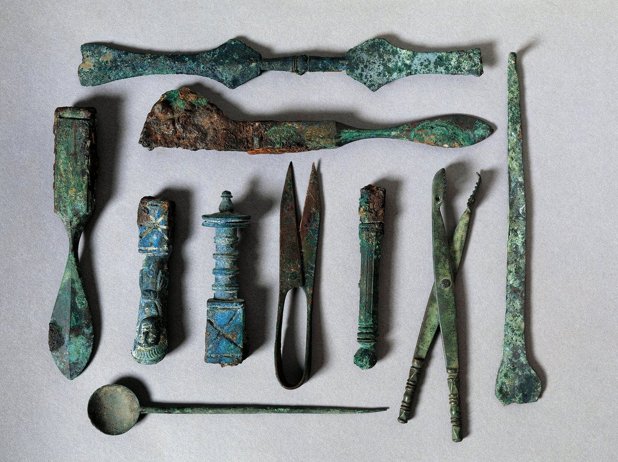 Römische Kunst: Satz chirurgischer Instrumente aus dem Haus des Chirurgen in Pompeji. 1. Jahrhundert v. Chr. Neapel, Museo Archeologico Nazionale von Roman