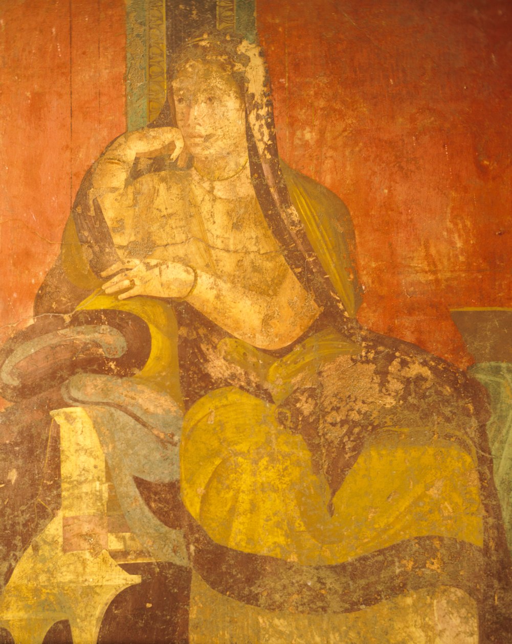 Römische Frau, Detail eines Gemäldes aus dem Kult der dionysischen Mysterien, Zweiter pompejanischer Stil, Villa der Mysterien, Pompeji, Kampanien, Römische Zivilisation von Roman