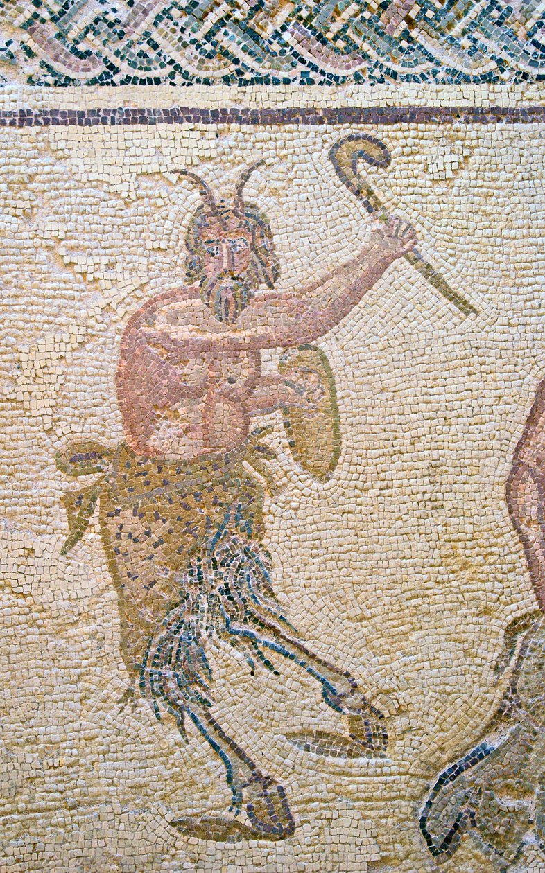 Der Triumph des Dionysos, Detail von Pan, Haus des Dionysos, Paphos, Zypern von Roman