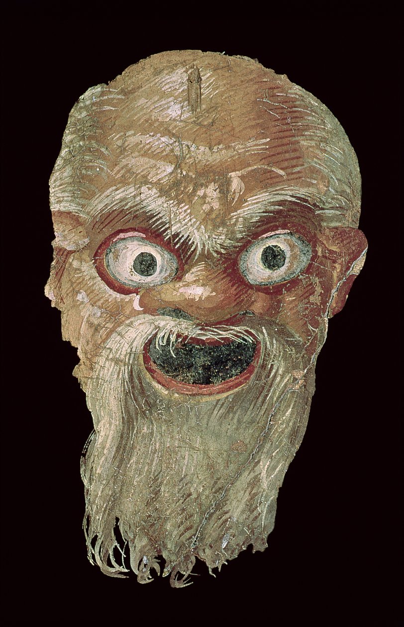 Theatermaske, Ostwand, Oecus 5, 60-50 v. Chr. (Detail) von Roman
