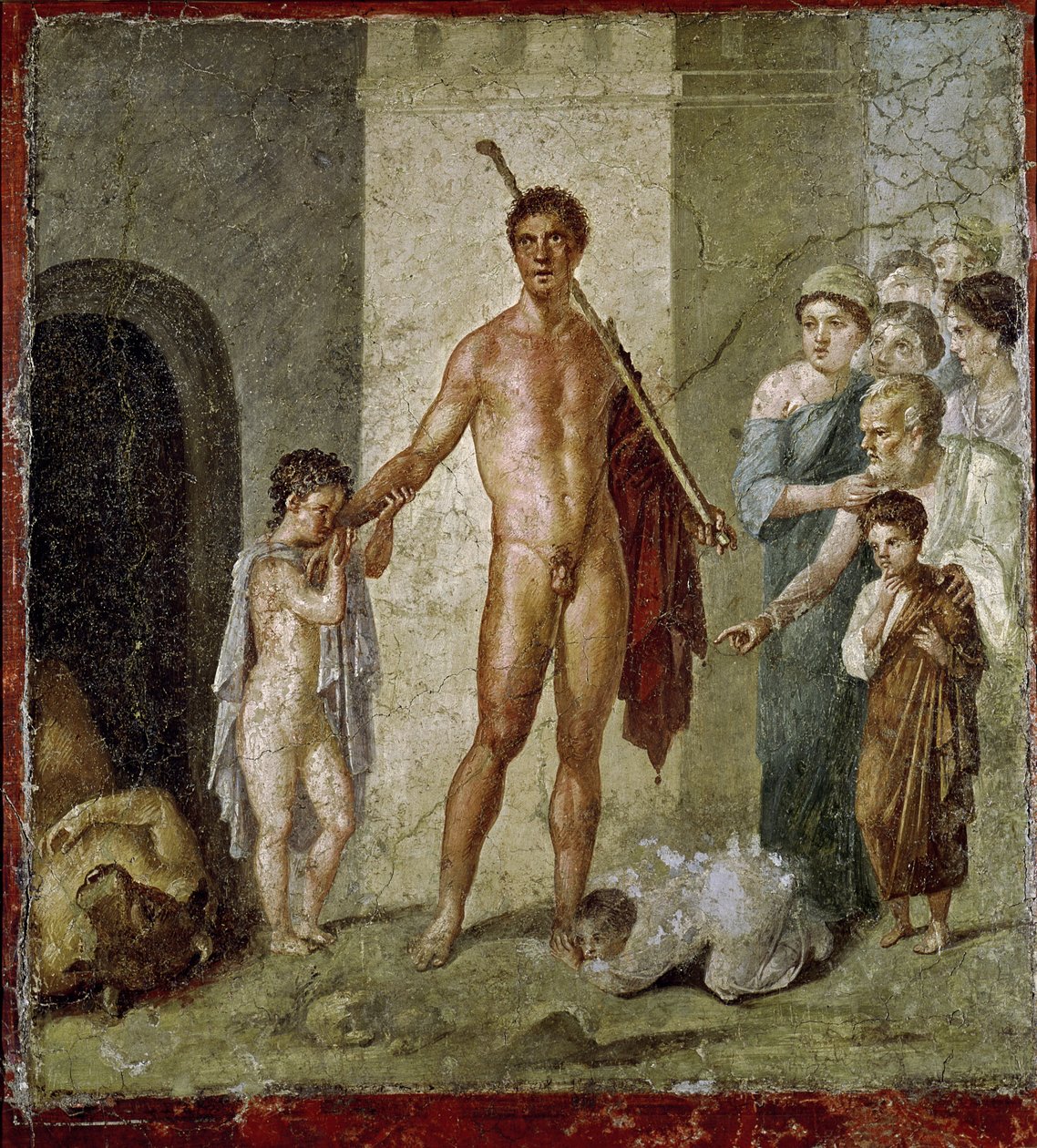 Theseus befreit Kinder vom Minotaurus, aus dem Haus des Gavius Rufus, Pompeji, 4. pompejanischer Stil, ca. 50-79 n. Chr. von Roman