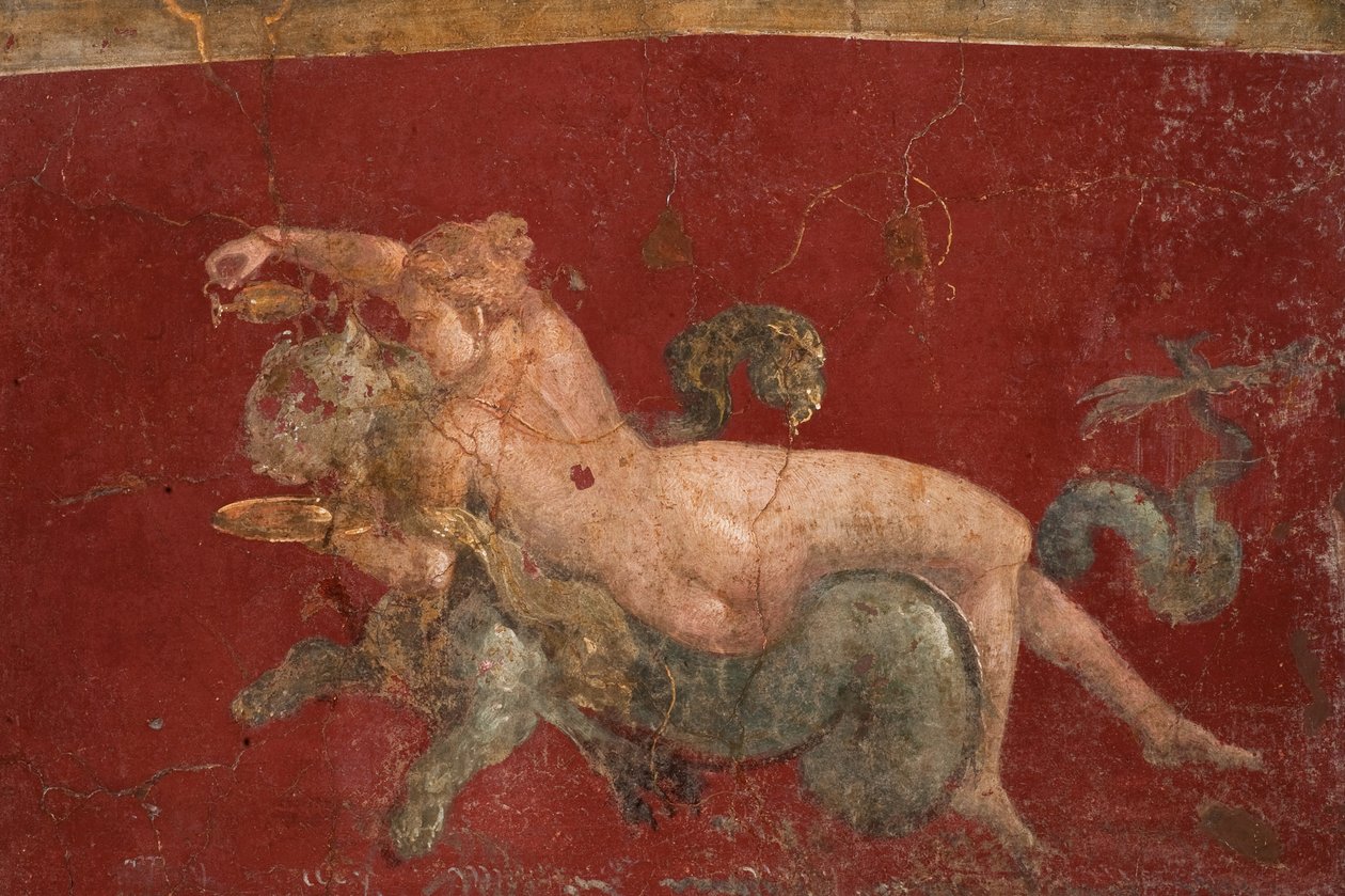 Die Nereide auf einem Meeresungeheuer See-Panther von Roman Pompeian wall painting.