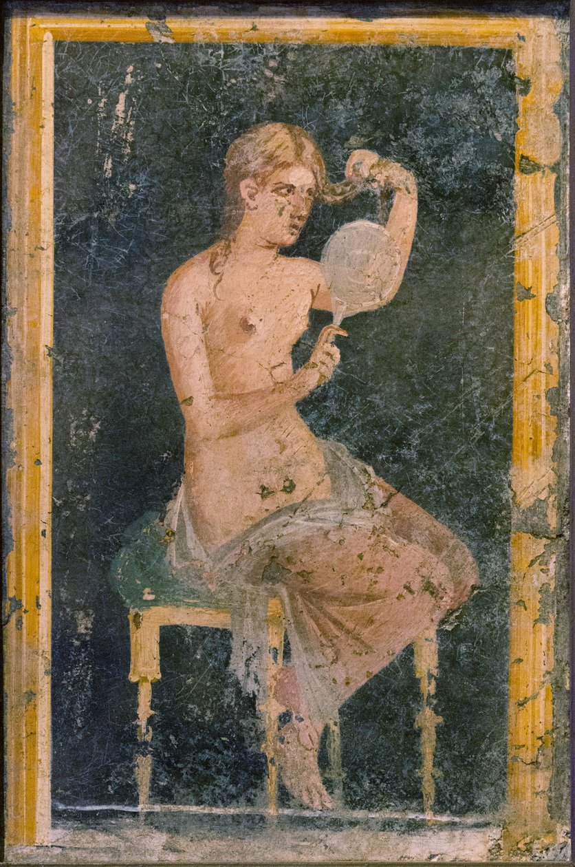 Frau mit Spiegel von Roman Pompeian wall painting.