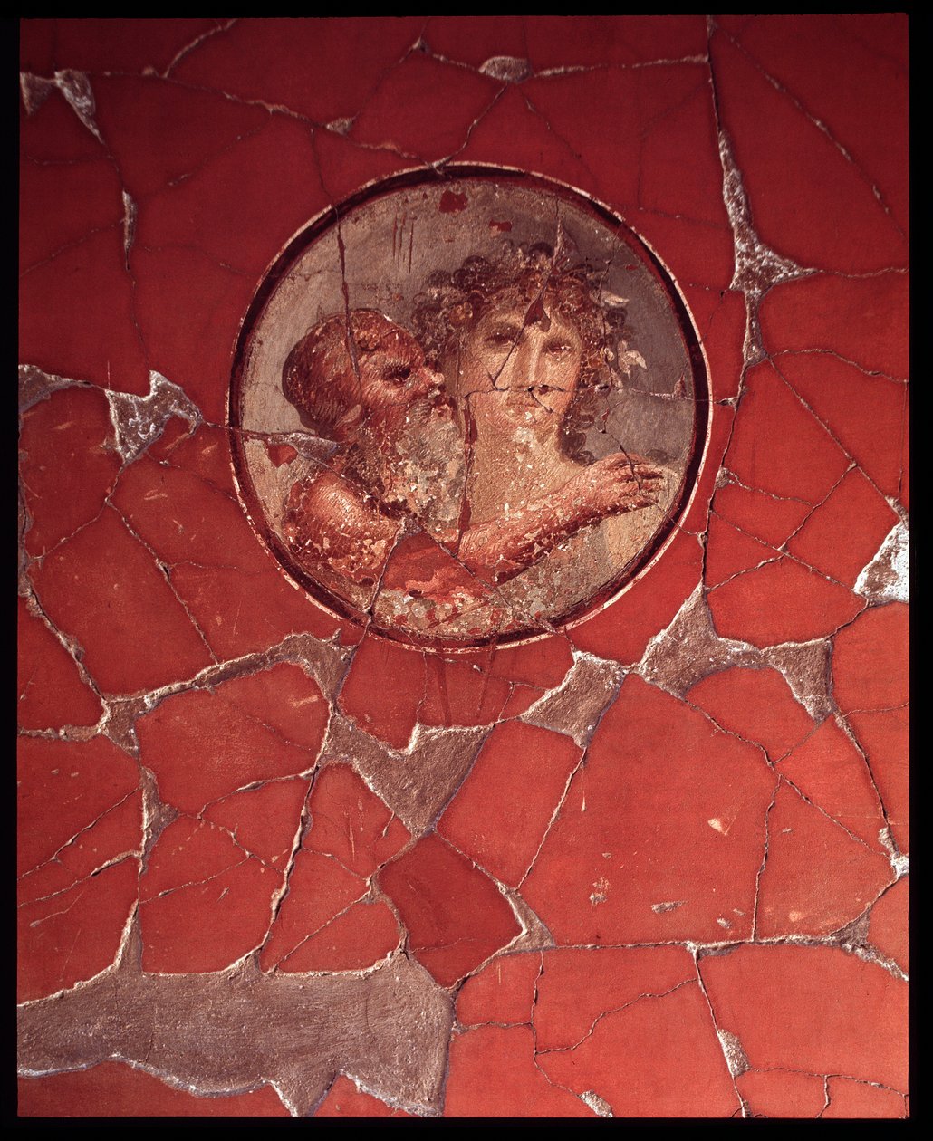 Bacchus mit einem Satyr. Wandmosaik aus der Casa del Bicentenario von Roman Roman