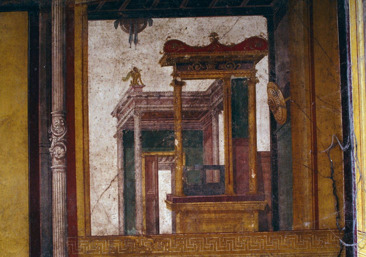 Fantastische Architekturen, Fresko aus dem Oecus im Haus der Vettii, Pompeji (UNESCO-Welterbeliste) von Roman Roman