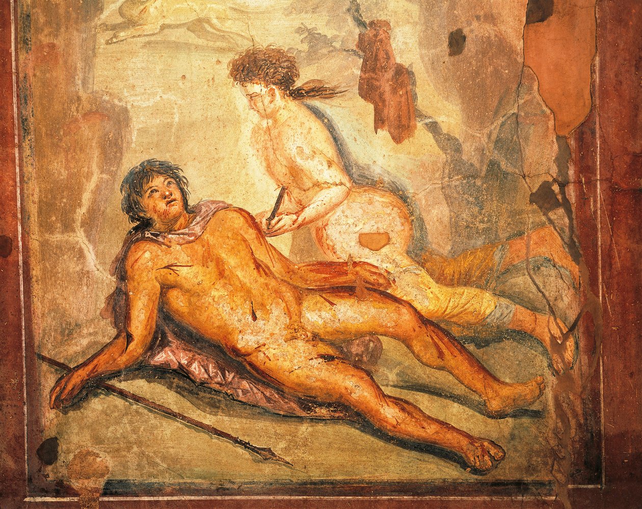 Fresko, das den Mythos von Pyramus und Thisbe darstellt, Haus von Loreio Tiburtino, Pompeji, Kampanien, römische Zivilisation von Roman Roman