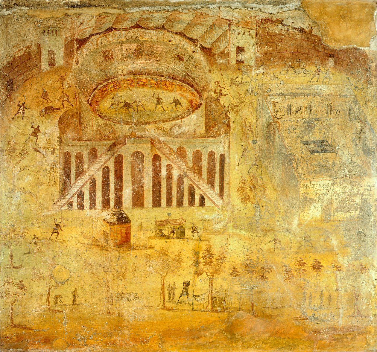 Fresko, das einen Streit zwischen Pompejanern und Nocerini im Amphitheater zeigt, aus Pompeji, Kampanien, römische Zivilisation von Roman Roman