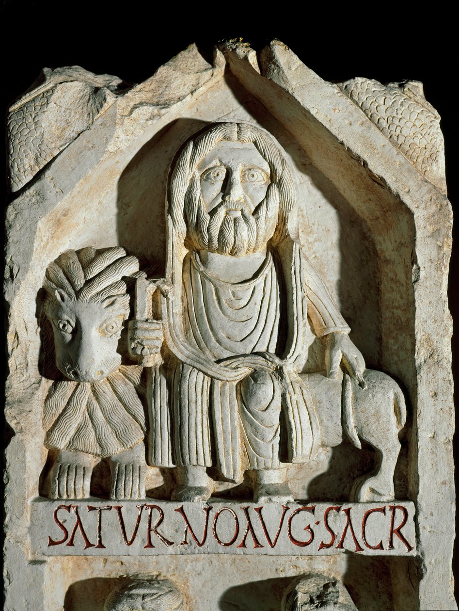 Spätrömische Kunst: Stele gewidmet an Saturnus Augustus. Rom, Museo della Civilta Romana von Roman Roman