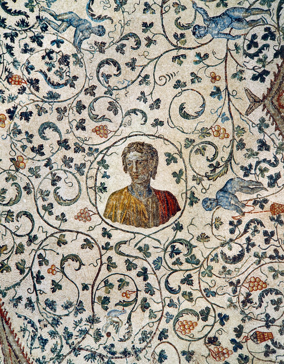 Porträt von Constanza, Tochter von Kaiser Konstantin dem Großen, mit Trauben erntenden Putti (Mosaik) von Roman Roman