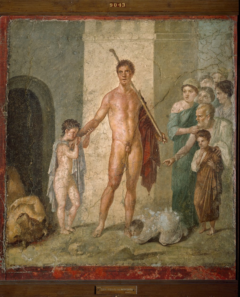 Darstellung von Theseus, dem Helden der griechischen Mythologie, der die sieben jungen Männer aus dem Labyrinth befreit, nachdem er den Minotaurus besiegt hat. Fresko aus der Villa de Gavius Rufus in Pompeji. Dim. 88x97 cm Archäologisches Museum von Neapel von Roman Roman