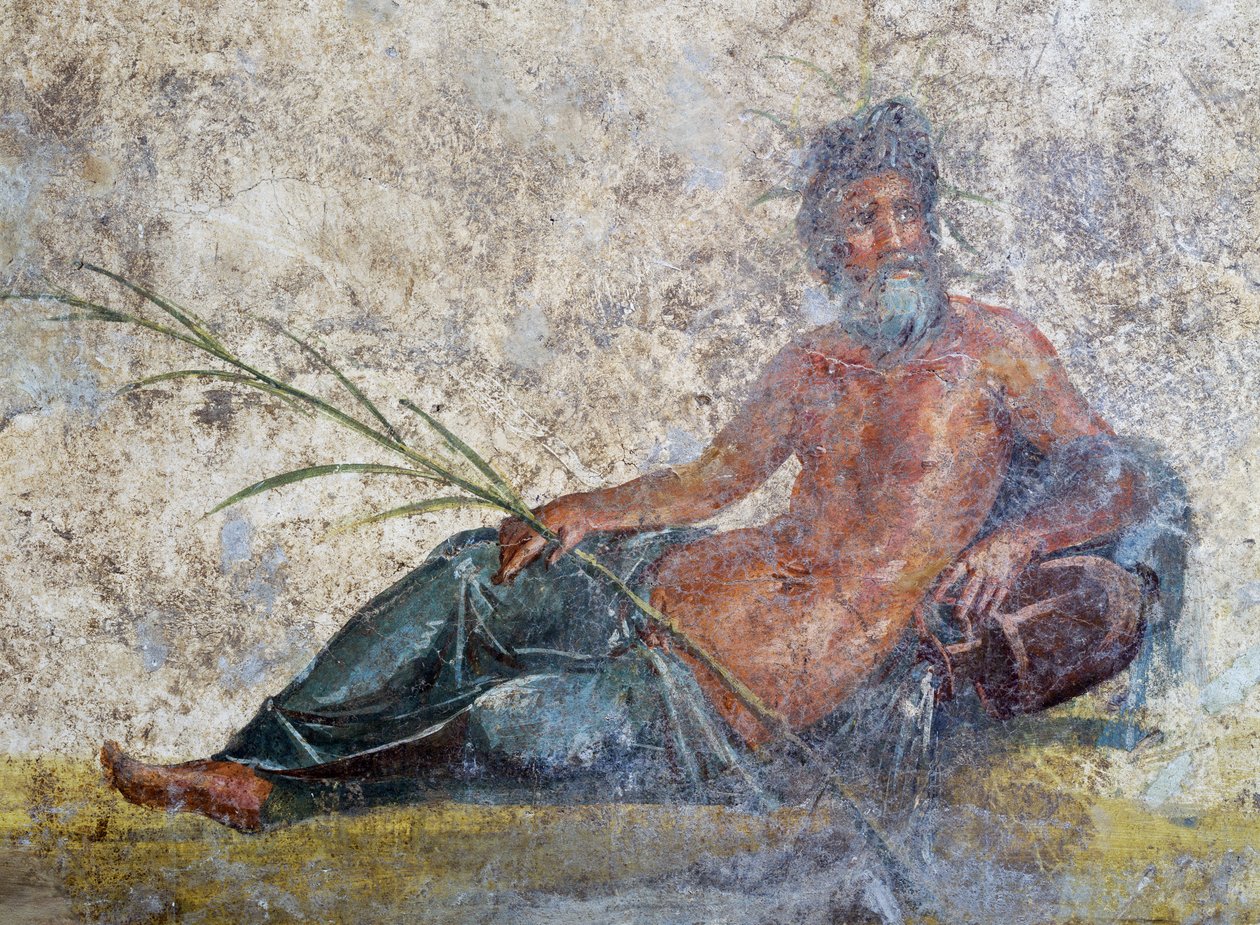 Flussgott, Fresko aus Pompeji, Kampanien, Italien, Römische Zivilisation von Roman Roman