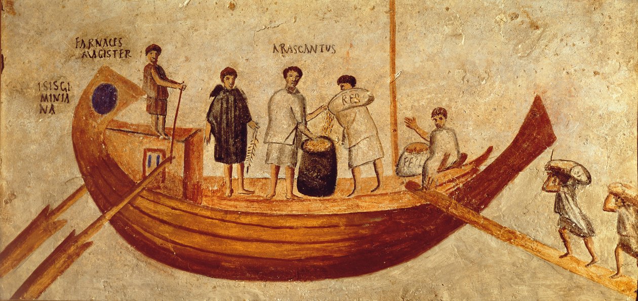 Entladen von Getreide vom Schiff, Isis Giminiana, aus Ostia, 2.-3. Jahrhundert von Roman Roman