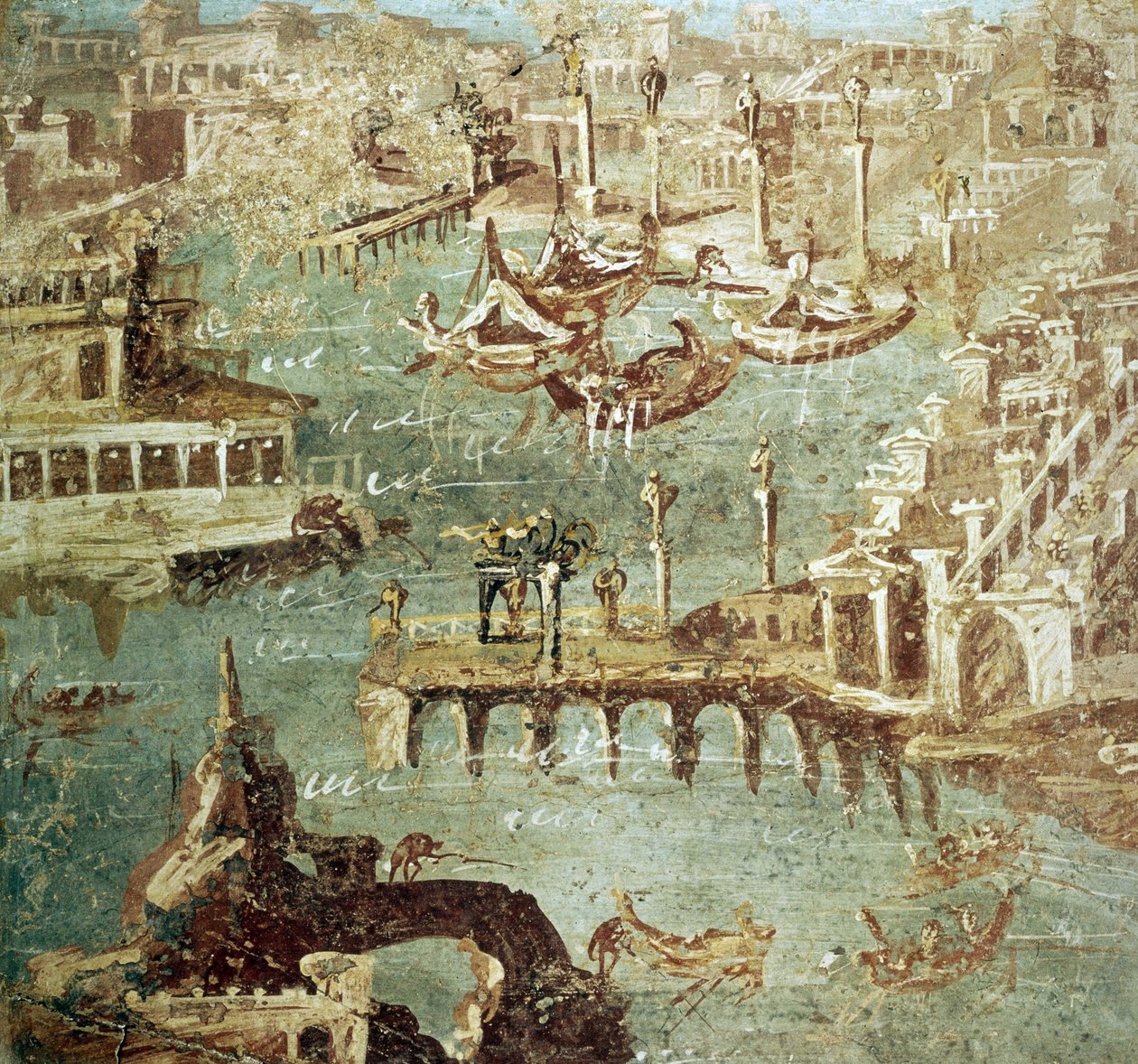 Ansicht des Hafens der Stadt Campana (Pozzuoli) in Italien, Fresko von Stabia von Roman Roman