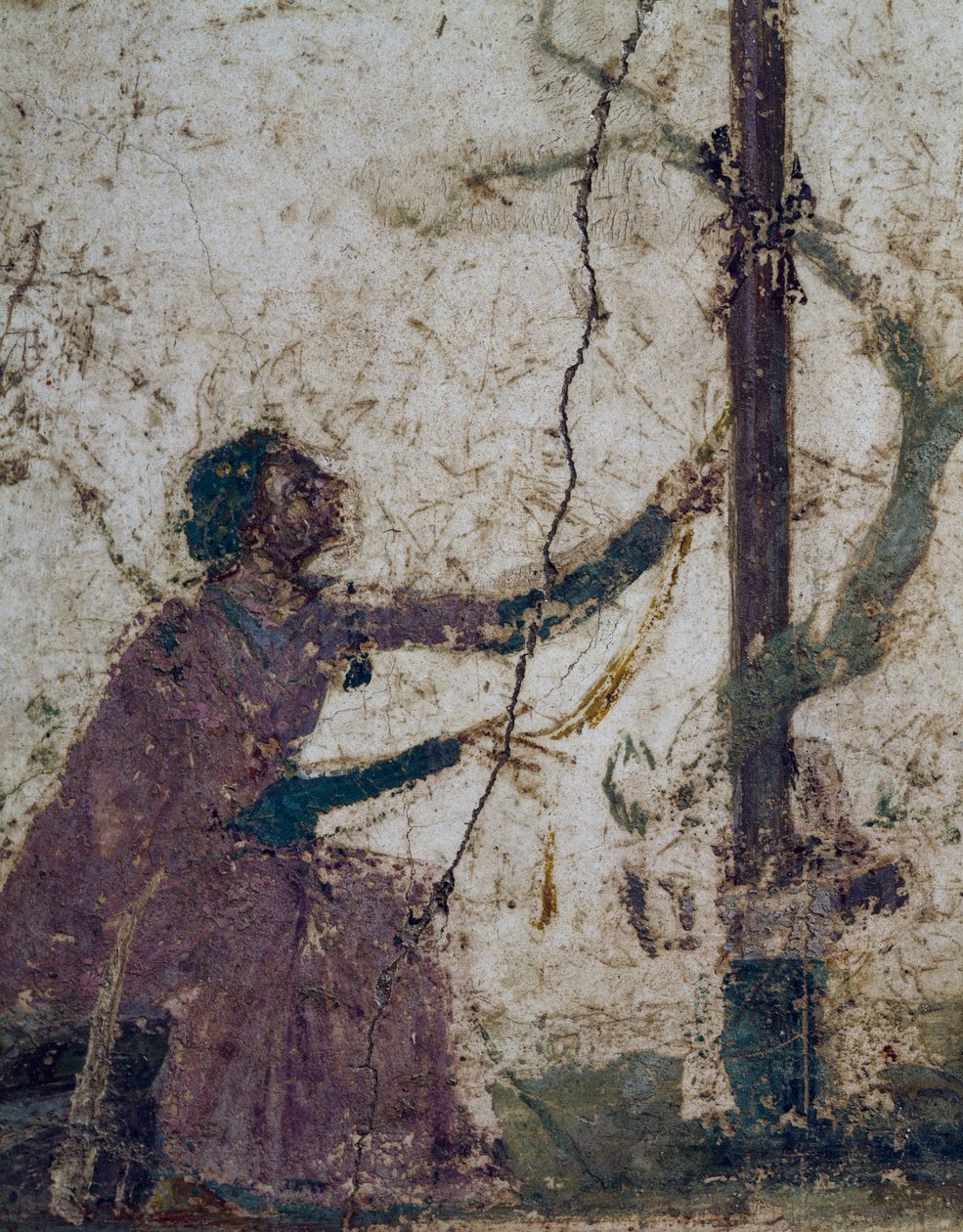 Frau am heiligen Baum, Fragment eines Freskos aus Pompeji, Kampanien, Italien, Römische Zivilisation von Roman Roman