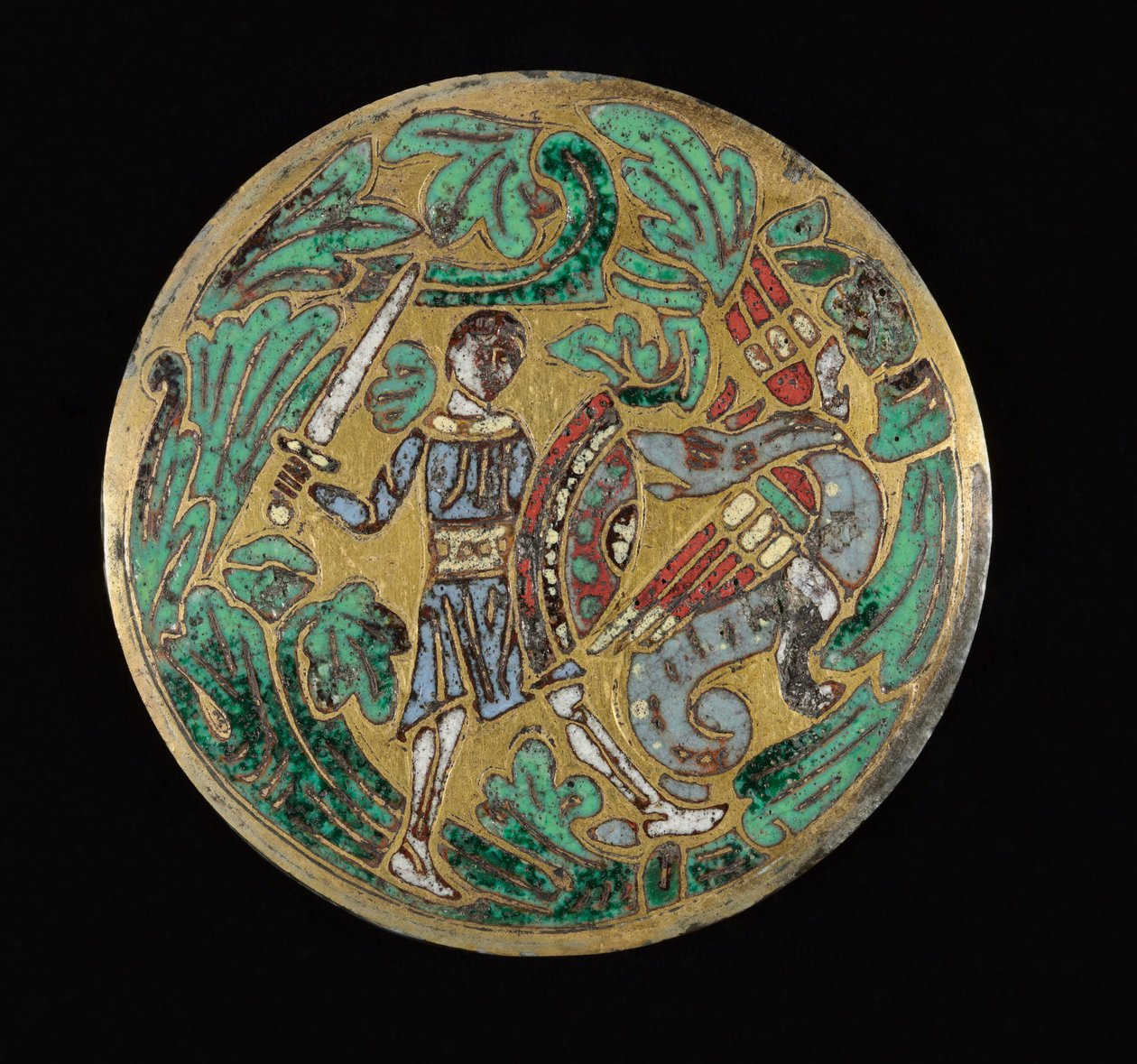 Krieger, der gegen einen Drachen kämpft, ca. 1170-1180 von Romanesque