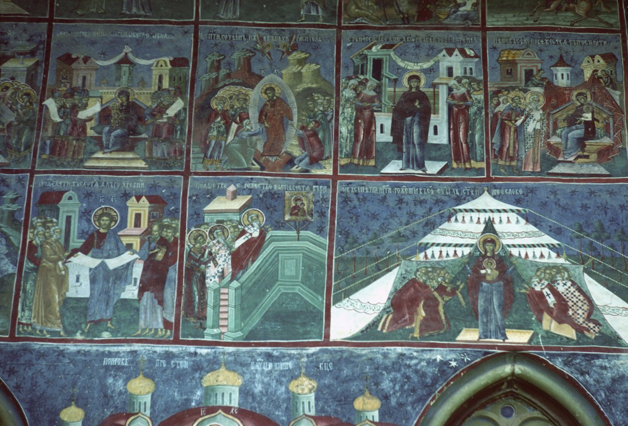 Hymne an die Jungfrau, Südwand der Kirche, ca. 1601 von Romanian School