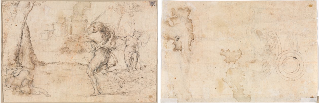 Romulus und Remus gefunden von Faustulus (recto) Konzentrische Kreise (verso) von Romanino
