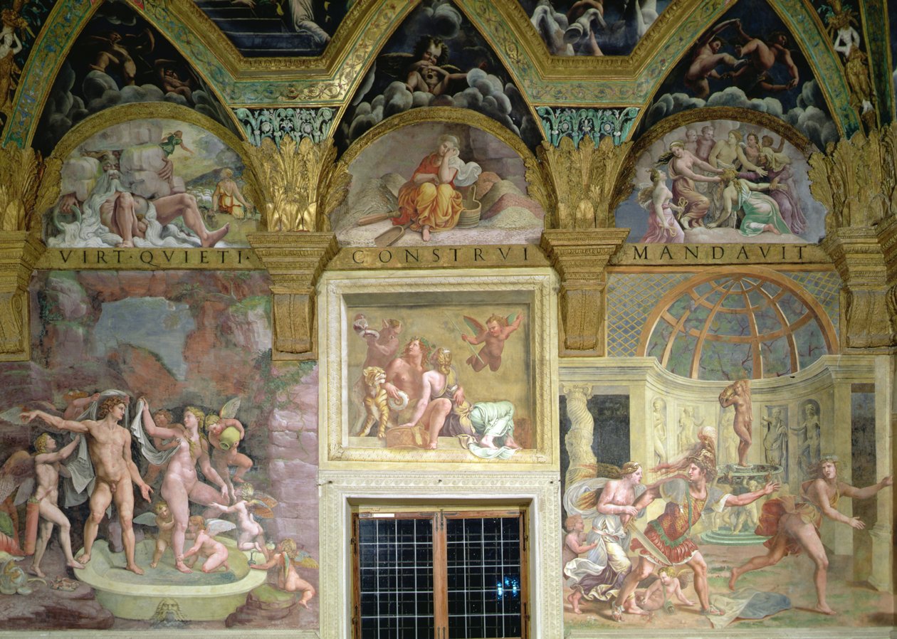 Das Zimmer der Psyche. Venus und Mars beim Baden; Bacchus und Ariadne; Venus und Adonis von Mars überrascht von Romano Giulio