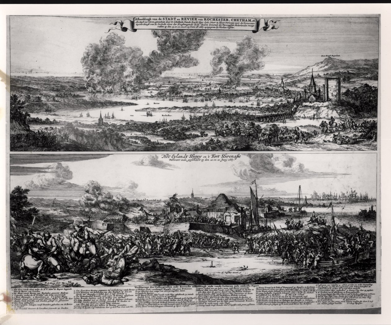Niederländischer Angriff auf den Fluss Medway, 20. und 21. Juni 1667, graviert von Nicolas Visscher von Romeyn de Hooghe