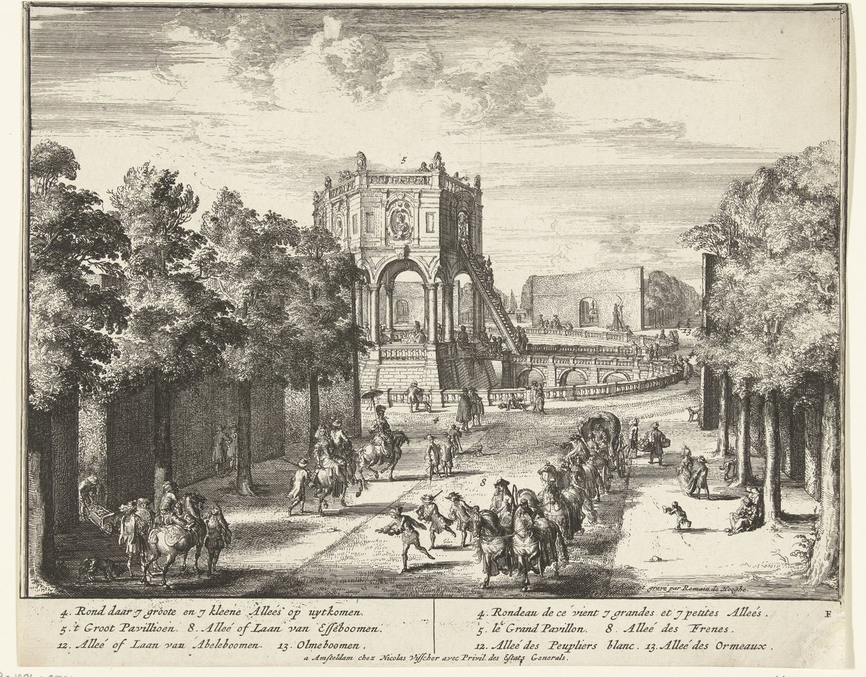 Allee im Park von Enghien, die zu einem Pavillon führt von Romeyn de Hooghe