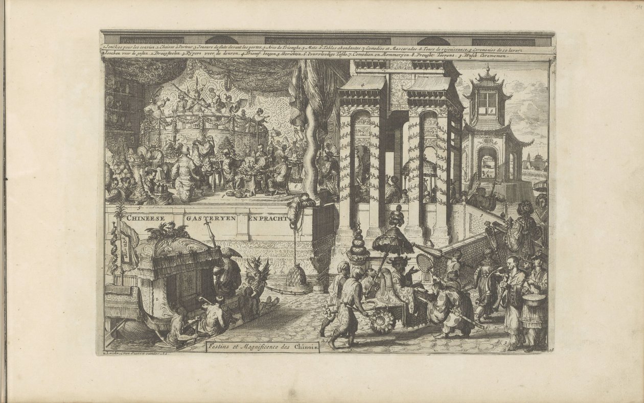 Empfangszeremonie bei den Chinesen (Chineese Gasteryen en Pracht) (Les Indes Orientales et Occidentales et autres lieux) von Romeyn de Hooghe