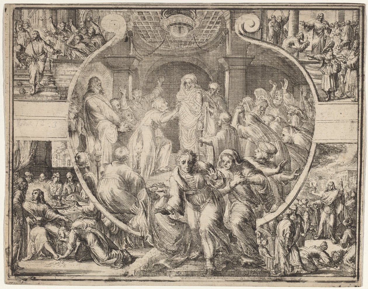 Auferweckung des Lazarus mit Szenen aus dem Leben Christi von Romeyn de Hooghe