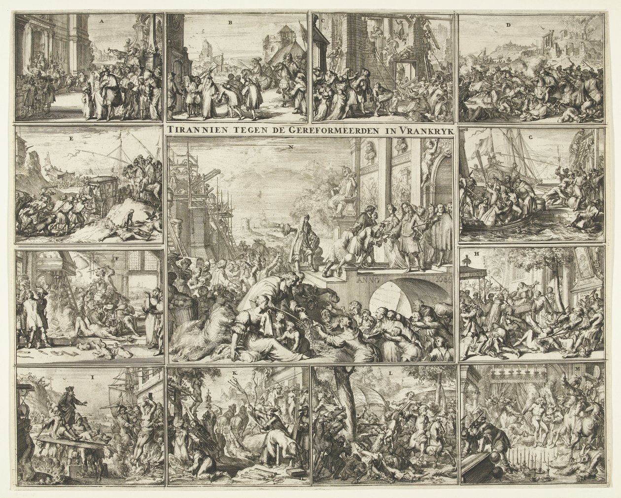 Verfolgung der Protestanten in Frankreich nach der Aufhebung des Edikts von Nantes, 1685-1686 von Romeyn de Hooghe