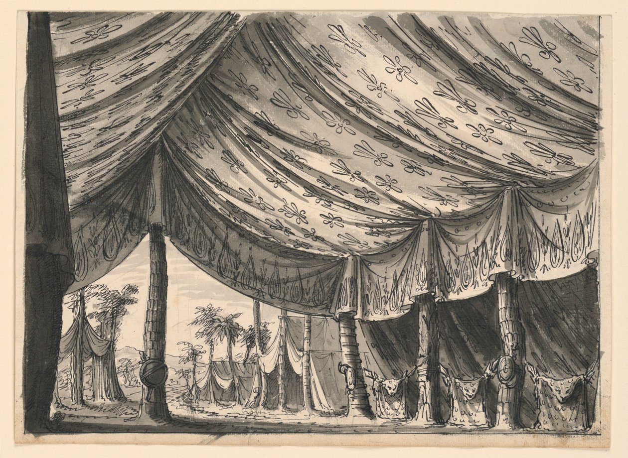 Bühnenbild, Zelt von Dschingis Khan, für das Ballett "Dschingis Khan" von Luigi Henry von Romolo Achille Liverani