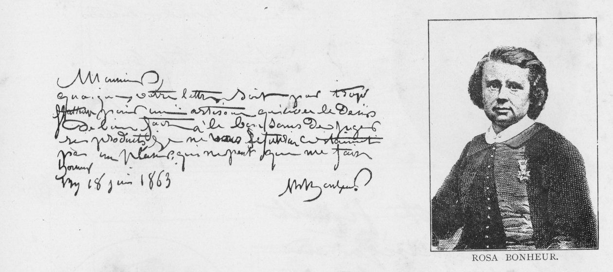 Handschrift und Unterschrift von Rosa Bonheur, 18. Juni 1863 von Rosa Bonheur