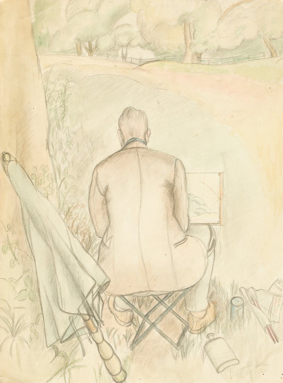 Porträt des Ehemanns der Künstlerin, Reginald Brill, beim Skizzieren, ca. 1930 von Rosalie Brill