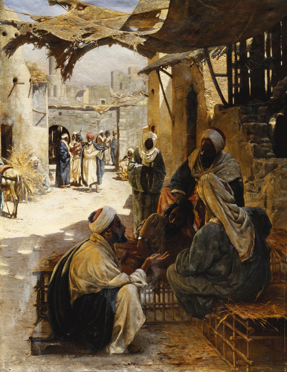 Araber unterhalten sich in einer Dorfstraße von Rudolf Der G. Swoboda