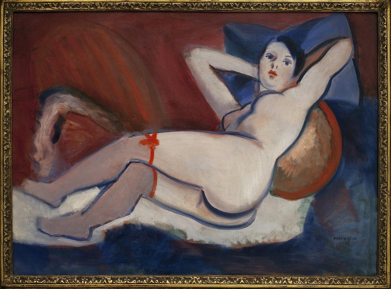 Schlafende Frau. Gemälde von Rudolf Kremlicka (1886-1932), Öl auf Leinwand von Rudolf Kremlicka