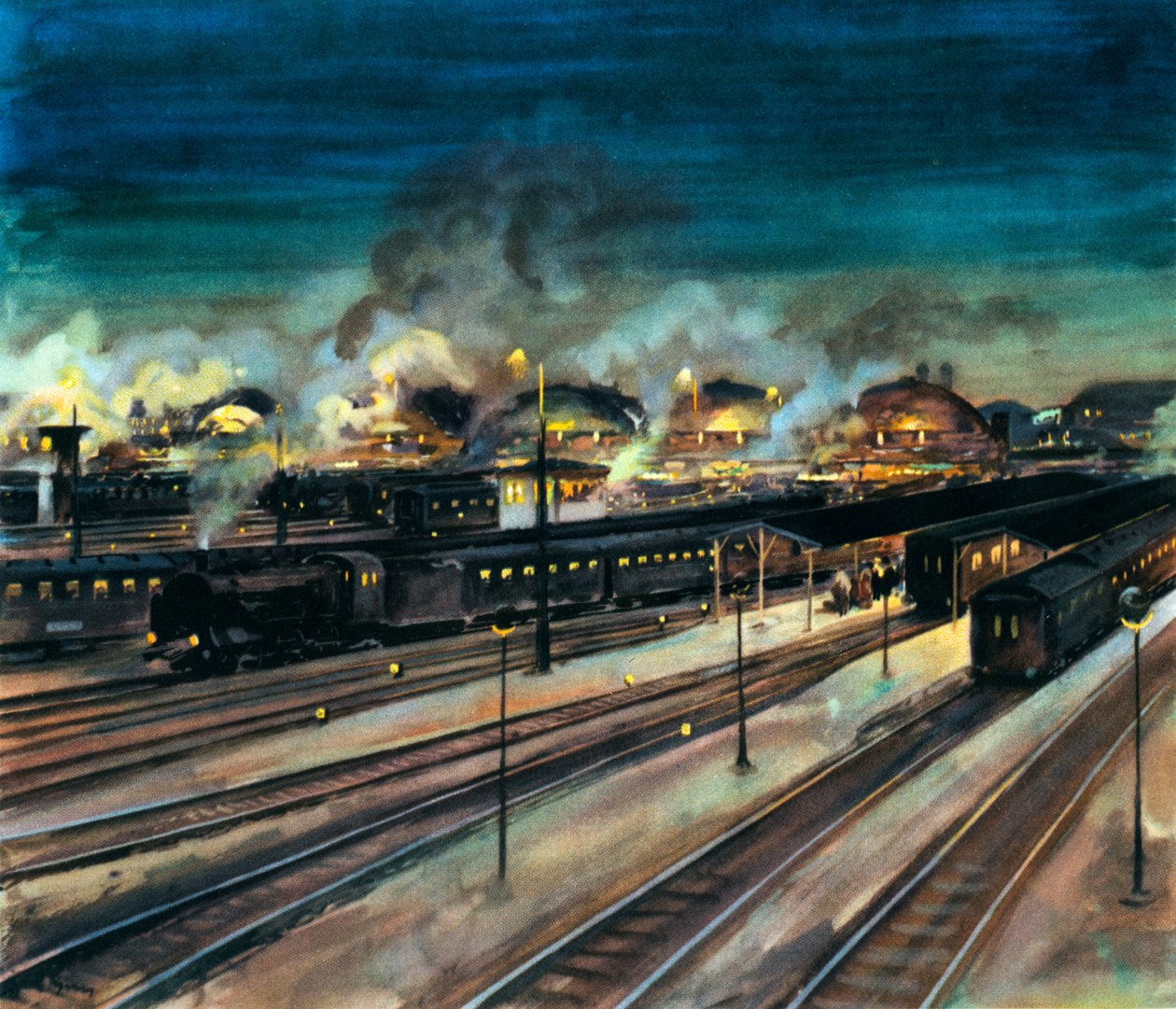Deutsche Eisenbahnen - Münchner Hauptbahnhof bei Nacht von Rudolf Lipus