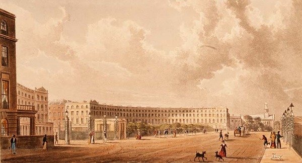 Der Halbmond, Portland Place, Aquatinta veröffentlicht 1822 von Rudolph Ackermann