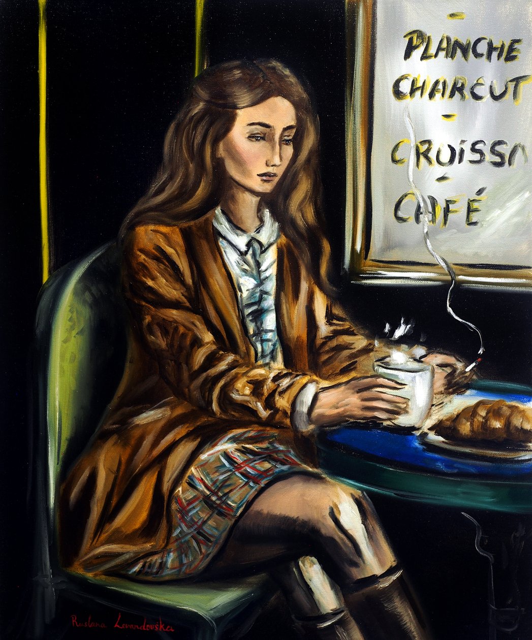 Frau in einem Pariser Café III, 2025 von Ruslana Levandovska