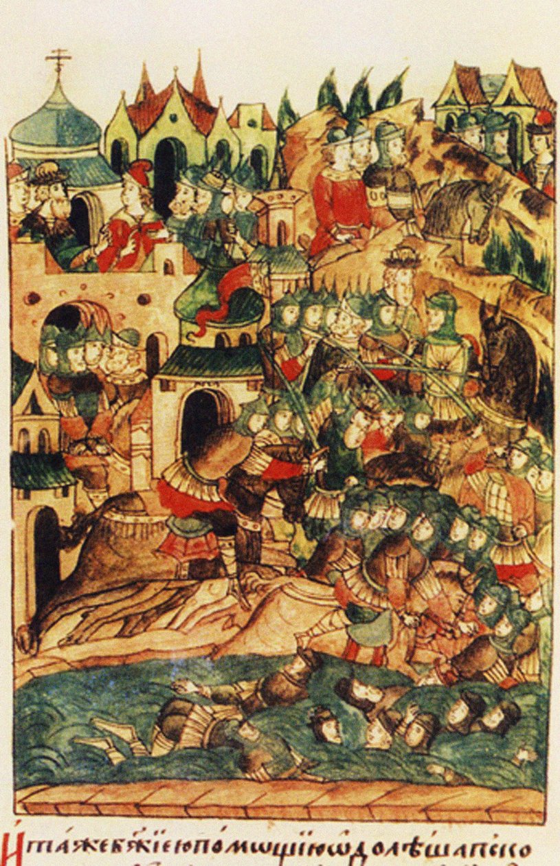 Die Schlacht von Wesenberg am 18. Februar 1268, aus der Illuminierten Kompilierten Chronik, zweite Hälfte des 16. Jahrhunderts von Russian School
