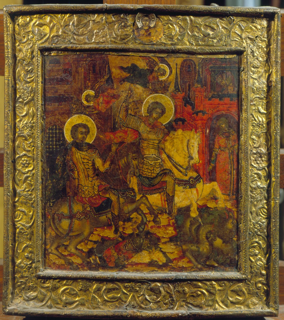 Ikone mit Darstellung von St. Georg und St. Demetrius von Russian School