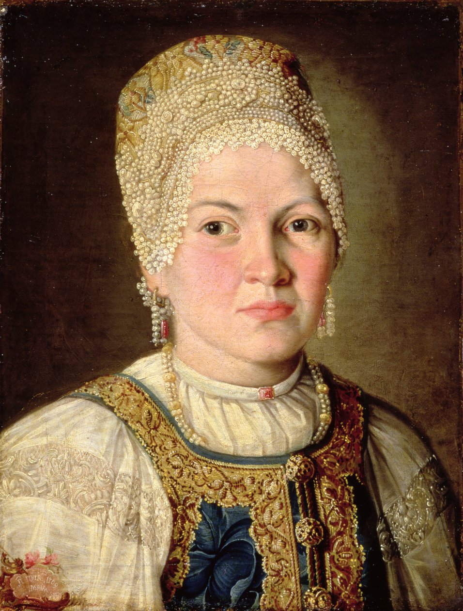 Porträt einer Frau in russischer Tracht, 1769 von Russian School